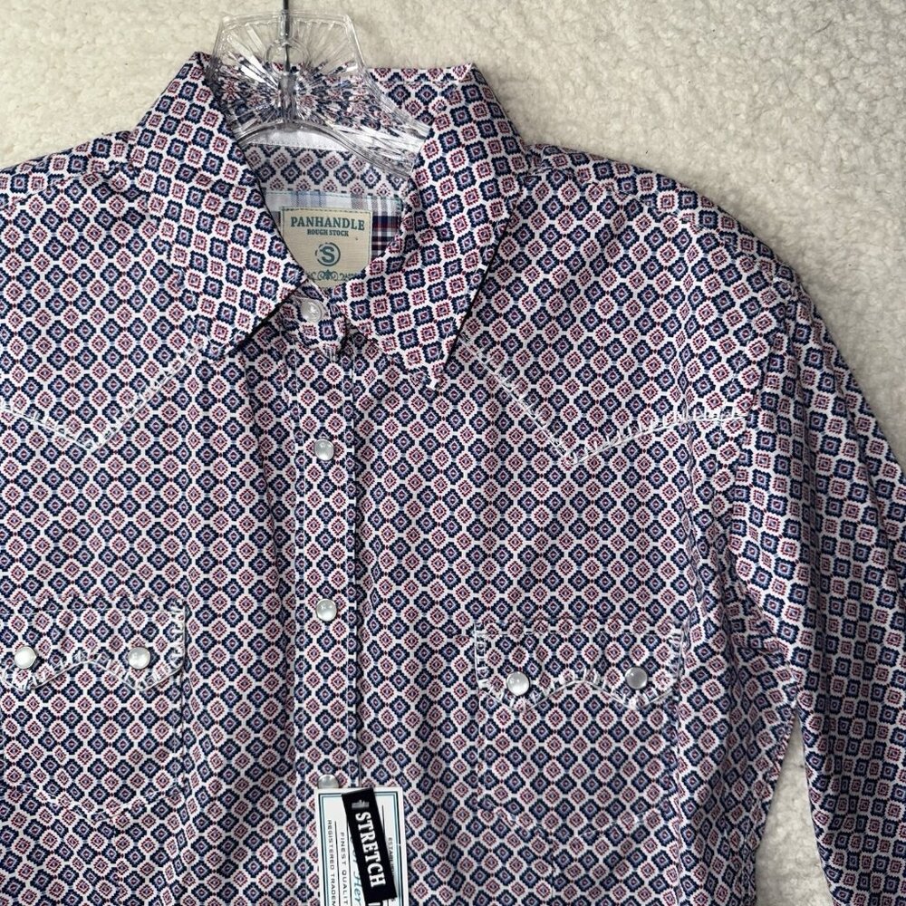 Panhandle Roughstock Pearl Snap‎ Women’s Small Western Geometric Red White Blue